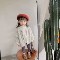 Ultra-good version of Korean childrens single-row buttoned pineapple needle cardiovert jacket CUHK Knitted Sweater External Hitch