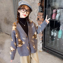 Girl Sweater Spring Autumn 2021 New Autumn Clothing Children Knit Cardiovert Korean version Girl Scout Jacket Tide