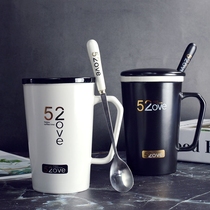Creative ceramic cup with lid spoon men and women couples pair Horse Cup Korean version of personality home student drinking cup