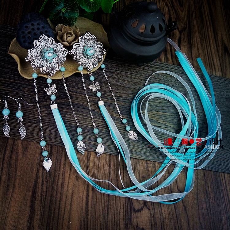 Phong cách cổ xưa COS Hanfu với trang sức mũ trùm đầu streamer clip phụ kiện tóc hàng ngày băng đô turban