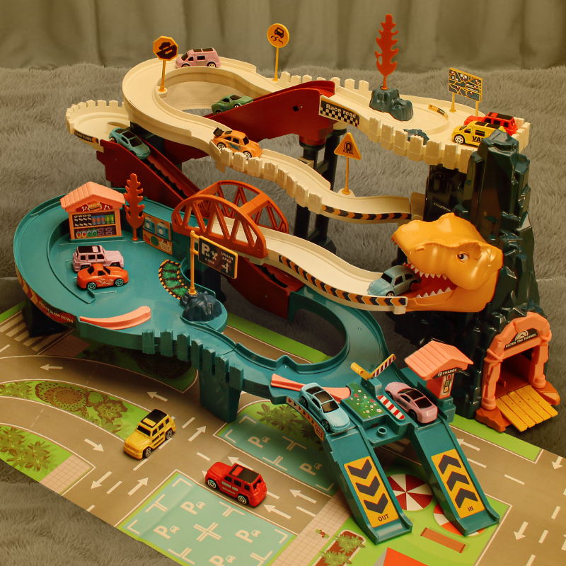 Dinosaur track car toy small train to break through the big adventure car parking lot 4 children's puzzle 3-year-old gift boy