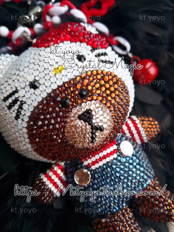  Austrian crystal adhesive drill LINE Brown bear changing clothes KITTY pendant car pendant bag hang