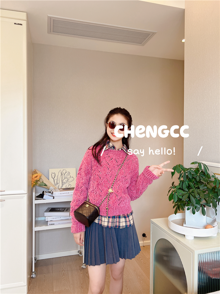 Mid - middle of the year autumn and winter adult powder purple thickened straw sweater