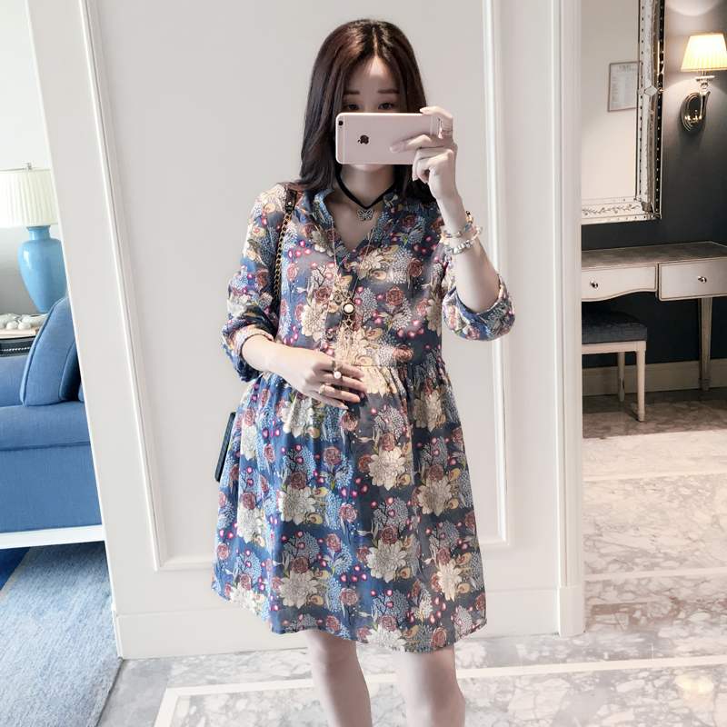 Pregnant Woman Spring Summer Dress New Loose Cotton Numb Dress Sub Summer Summer Medium Long Version Korean Version Fashion Printed High End