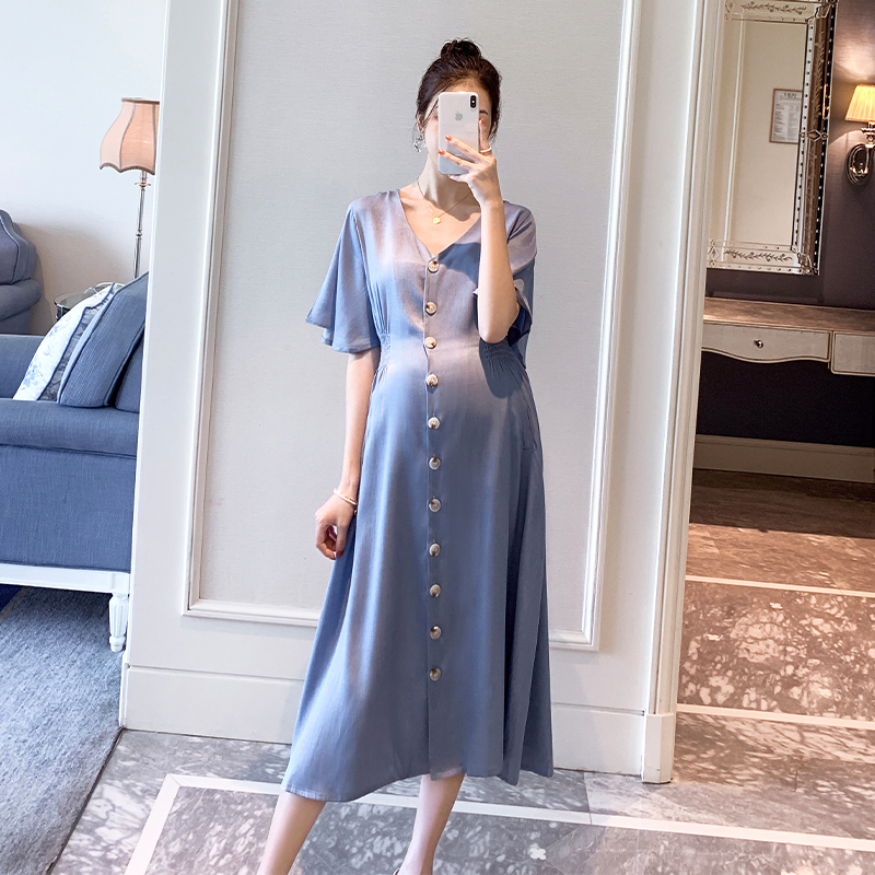 Maternity summer dress Long small fresh large size short sleeve nursing shirt long dress High-end summer dress