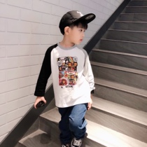 ENOCHBABY 2022 Spring and Autumn Day Boys Pure Cotton Cartoon Colored Shoulder Sleeve T-shirt Long Sleeve Printing T