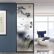 Living room new Chinese screen entrance door blocking tempered art glass landscape painting bathroom entrance partition half wall