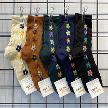 20 South Korea East gate socks new minimalist sweet and cute embroidered flower pure cotton midcylinder lady stockings
