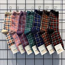 Autumn Winter New Korea Dongdaemun Socks Han Version Retro Plaid Sweet College Wind Pure Cotton Lady Midbarrel Socks Tide