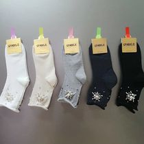 20 Autumn Winter South Korea East Gate Midbarrel Socks Woman Sweet Beauty College Wind Pearl Mesh Red Thickened Cotton Socks Pile Socks