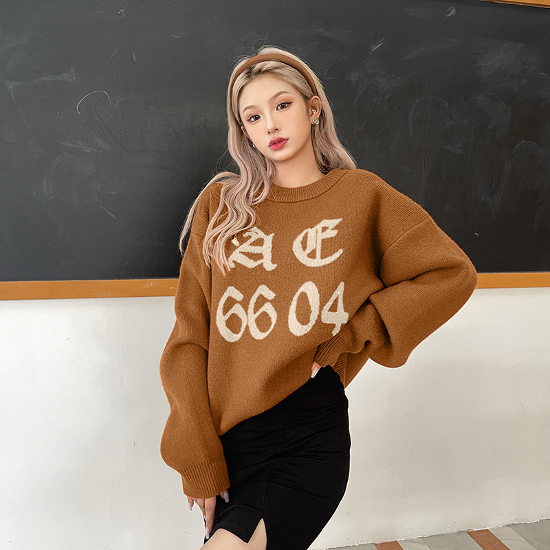 AE6604 sweater woman design feeling small and gentle French style retro sleeve head loose with lazy wind outside wearing knitted jacket-Taobao