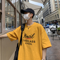 Short sleeve T-shirt mens Tide brand trend cotton 2021 new clothes Hong Kong wind ins Net red half sleeve loose middle sleeve