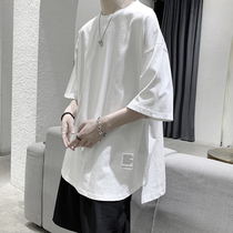 Short-sleeved T-shirt mens trendy brand trend 2021 net red popular Harajuku harbor wind loose ins wild simple hip hop half sleeve