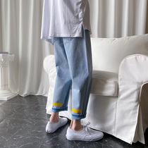 Jeans mens straight loose nine points summer thin net red pants trembles 2020 new fashion brand Tencel eight points