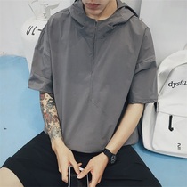 Short-sleeved t-shirt mens ins super fire half-sleeve clothes Korean version of the trend sweater jacket trend brand loose hip-hop Hong Kong style fried street