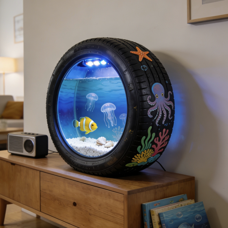 Tire-Shaped Fish Tank Tempered Glass Round LAOSHU Fish Tank Round Tempered Glass Transparent Clear Tea Table Tempered Glass