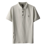 Футболка polo, с вышивкой, облегающий крой, короткий рукав, высокий воротник