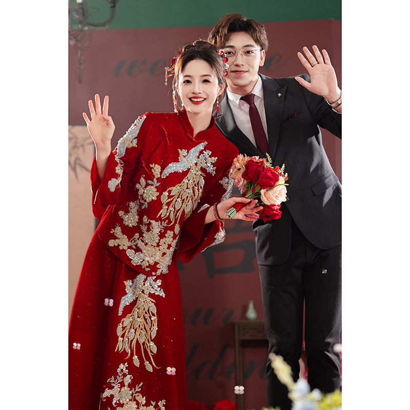 Traditional Chinese Wedding Dress for Bride, Heavy Craftsmanship, National Style, Toast Dress, Plus Size, for Pregnant Women to Cover Belly