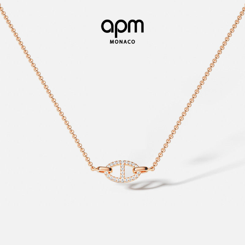 APM Monaco玫瑰金色Maille Marine猪鼻子项链环扣高级520礼物