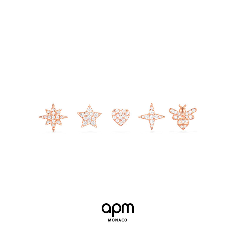 APM Monaco Rose Pink Gold Earshot Combined Silver Ear Ring Autumn Winter Design Sensation Ear Pendant Gift Sending Girlfriend