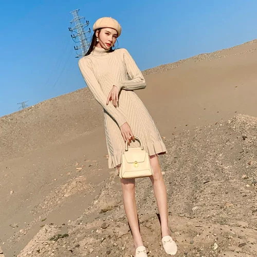 Демисезонный свитер, демисезонное трикотажное шерстяное платье, подходит для подростков, облегающий крой