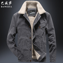 Autumn and winter corduroy coat mens winter plus velvet padded lamb velvet new tooling cotton clothes mens casual jacket