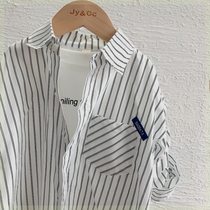 Balabala childrens shirt 2024 spring and summer new boys vertical striped sun protection clothing Korean style long-sleeved student shirt