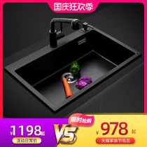 German Hanmo Quartz Sink Single Tank Kitchen Wash Crunk Pool Large Thickened Handmade Single Pot