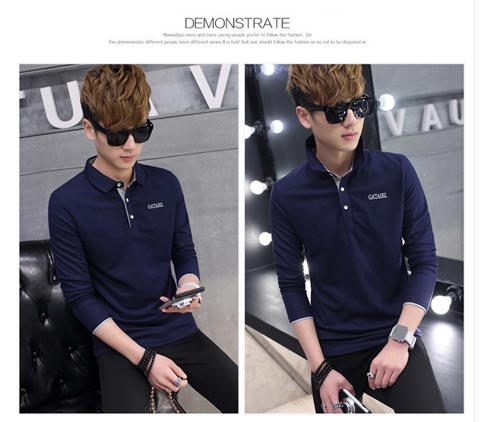 Mùa thu ve áo dài tay áo sơ mi nam chạm đáy Slim Thanh niên giản dị áo polo từ bi cổ áo cotton ao thun nam dep