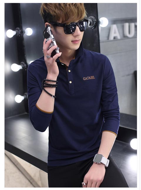 Áo mới mùa thu 2017 cỡ lớn cotton dài tay áo thun polo nam giản dị thể thao Áo thun có cổ áo thun dài áo thun có cổ