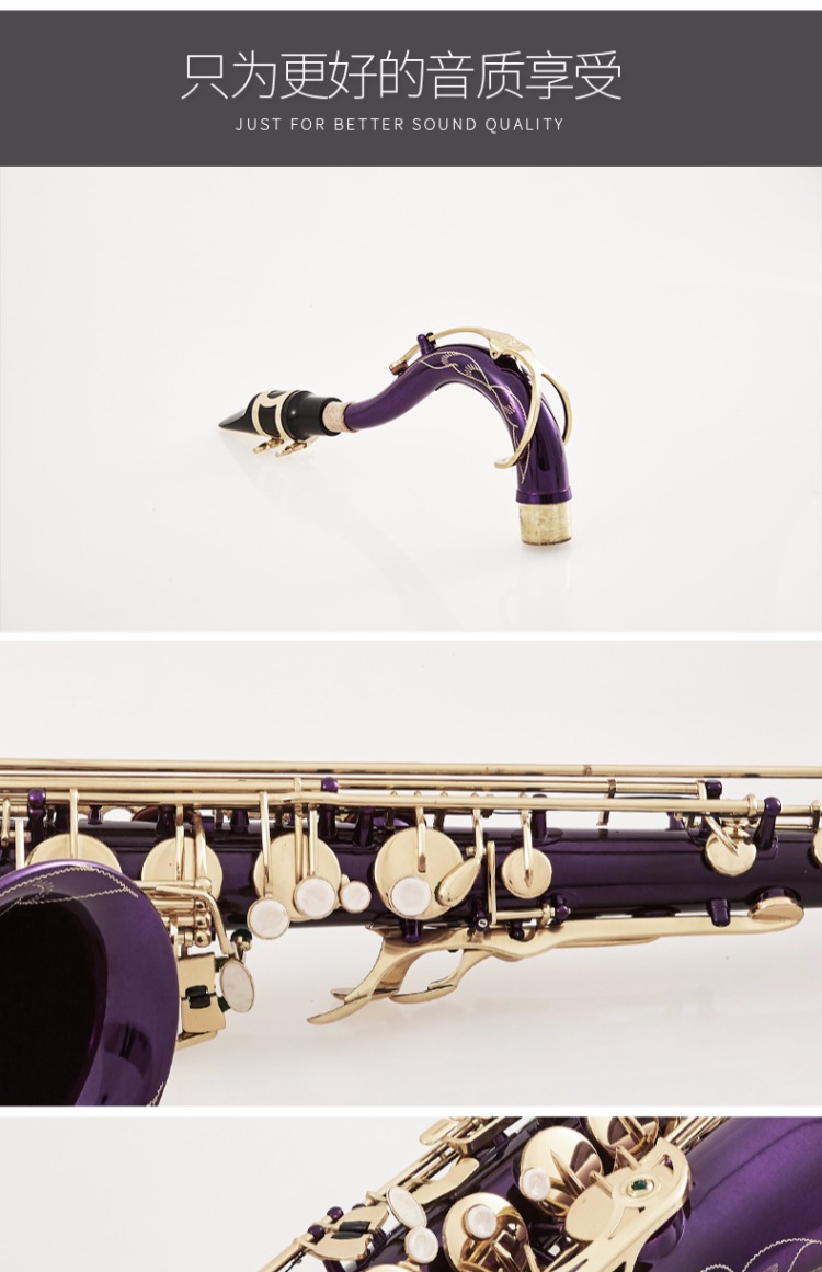 Nhạc cụ Gossman thả B giai điệu tenor tím vàng phím saxophone chuyên nghiệp chơi saxophone ống - Nhạc cụ phương Tây đàn bass