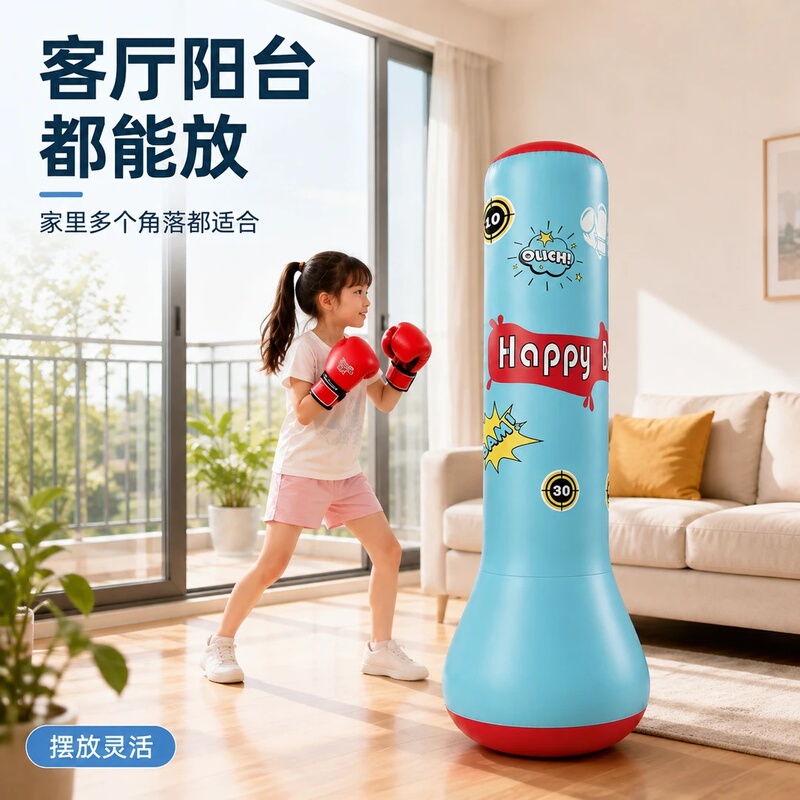 [Exercise More and You'Ll Be Braver] Inflatable Boxing Column Indoor Fitness Fighting Equipment for Children and Adults, Wobble Cushion