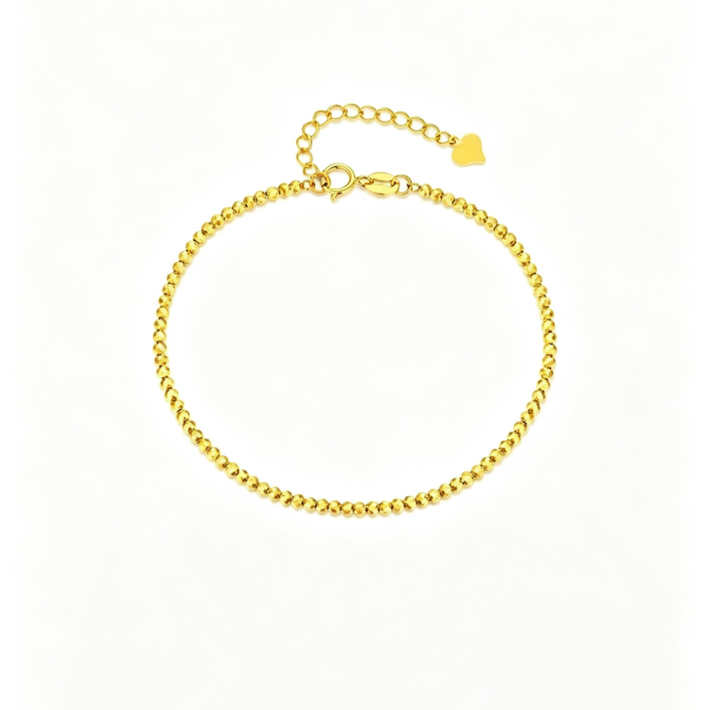 18K Gold Bouncy Bead Bracelet, Sparkling Pure 18K Gold Bouncy Bead Fashion Versatile Bracelet for Stacking, Perfect for Gifting