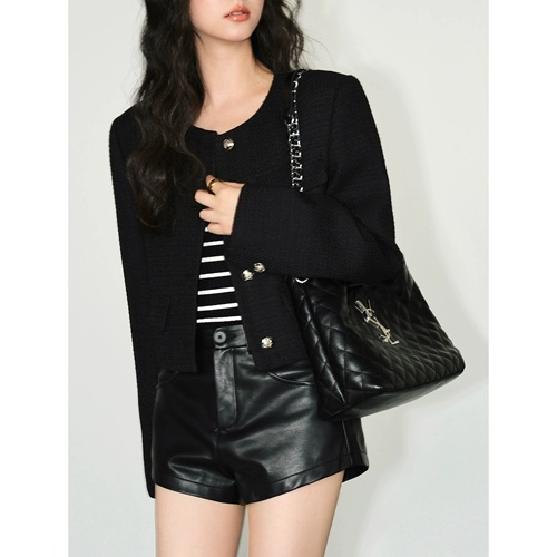 Черная весенняя дизайнерская ретро куртка, французский стиль, в стиле Шанель, тренд сезона