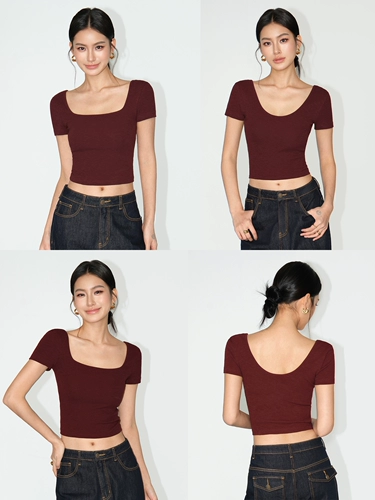 Базовая белая короткая футболка, квадратный вырез, облегающий крой