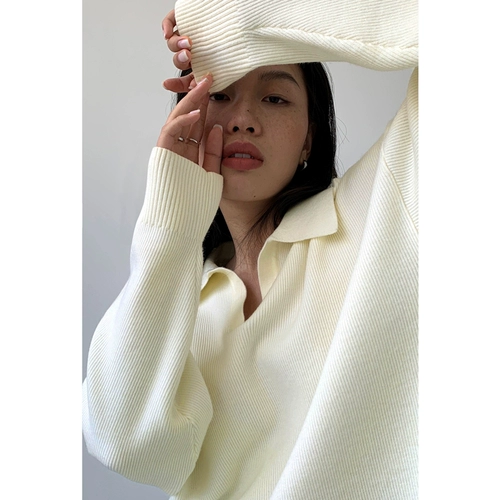 Черный трикотажный свитер, воротник поло, осенний, в корейском стиле