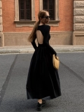 Черный сексуальный лонгслив, летняя длинная юбка, с открытой спиной, французский стиль