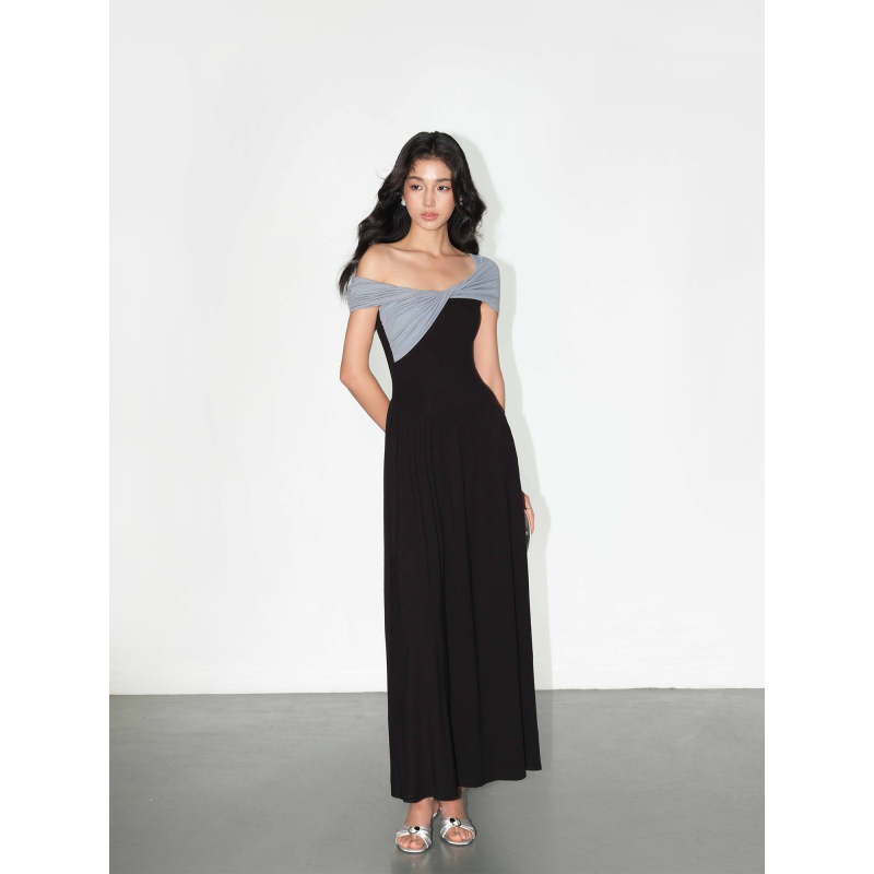 Neva Hu Meets Elegance: a One-Shoulder, Color-Blocked Dress with a High-End Feel, Off-The-Shoulder Knitted Long Dress for Women Neva Hu Meets Elegance: a One-Shoulder, Color-Blocked Dress with a High-End Feel, Off-The-Shoulder Knitted Long Dress for Women