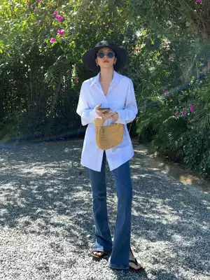 HUYIFAN blue split jeans women's 2021 New drape high waist straight loose wide leg mopping pants