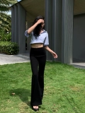 Черные высокие штаны-клёш, приталенные летние штаны для отдыха, облегающий крой