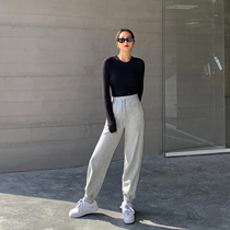  HUYIFAN gray casual sweatpants womens 2021 autumn and winter new loose fashionable sweatpants drawstring casual pants