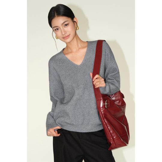 NEVA HU 午茶小调 宽松慵懒风v领毛衣女气质休闲高级感针织衫上衣