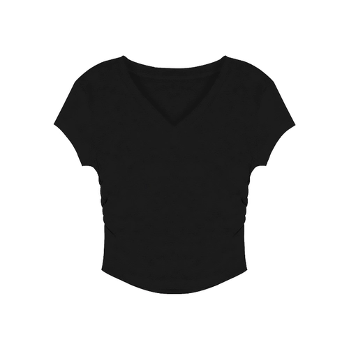 Черная летняя приталенная короткая футболка, V-образный вырез, короткий рукав