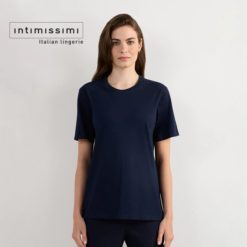 Intimissimi Supima? Круглый вырез, модная, комфортная и повседневная базовая футболка с коротким рукавом CMD12O