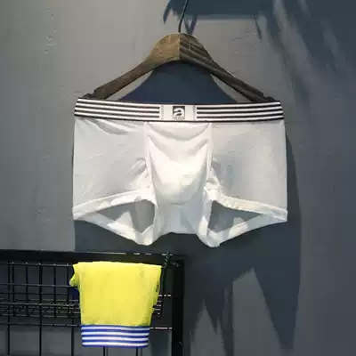 2-piece mesh underwear men's low waist flat angle ultra-thin translucent fishnet eye breathable elastic sports sexy four feet