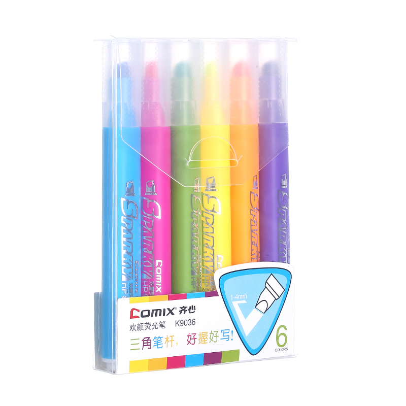 6 sets of Qi Heart k9036 cheerful fluorescent pen students mark pen with yellow colored candy color