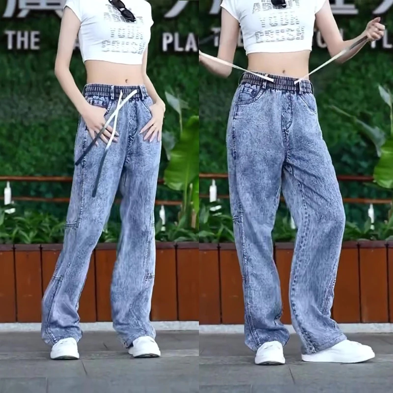 Popular Tencel Jeans for Men 2026 Summer New American Style Trendy Straight Loose Snowflake Pattern Wide-Leg Casual Pants