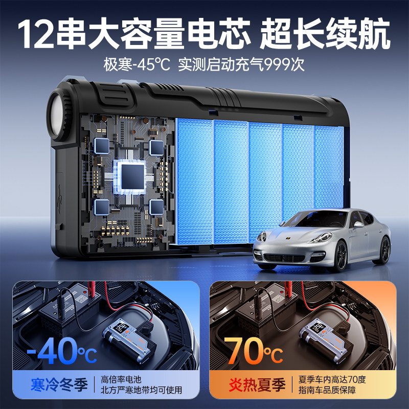 Car Emergency Jump Starter with Built-In Air Pump, Emergency Battery Booster, Multifunctional Power Bank