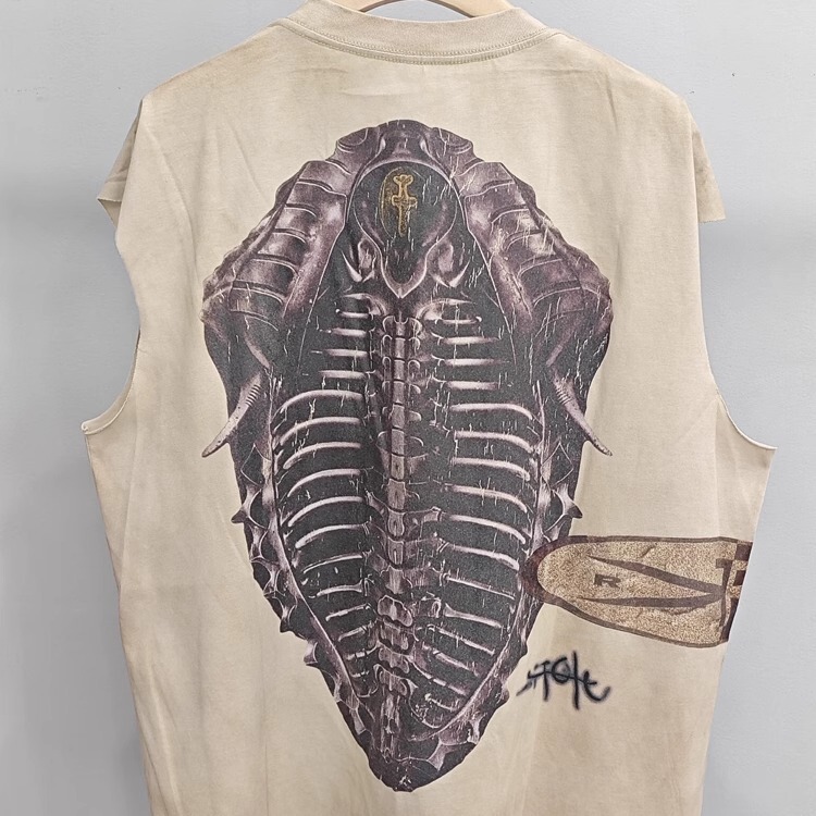 Travis Scott Mecha American High Street Vintage Washed Retro Loose Vtg Tank Top Sleeveless T-Shirt for Men Travis Scott Mecha American High Street Vintage Washed Retro Loose Vtg Tank Top Sleeveless T-Shirt for Men