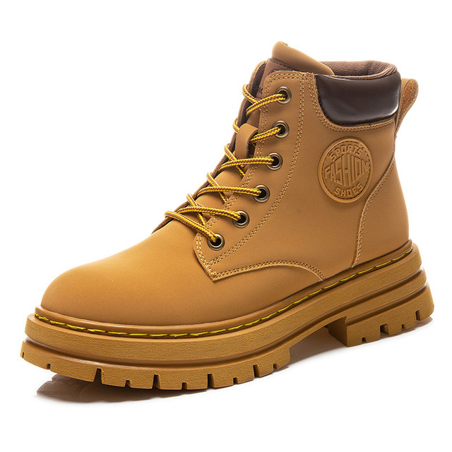 Martin boots men's work boots 2025 new autumn and winter high-top thick sole height-enhancing versatile leather boots men's big yellow boots
